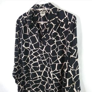 Anne Klein Collared V Neck Blouse